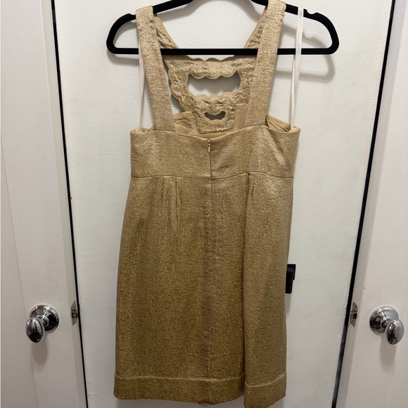 Shoshanna Gold Strapless Dress with Green Embellishments - Picture 3 of 4